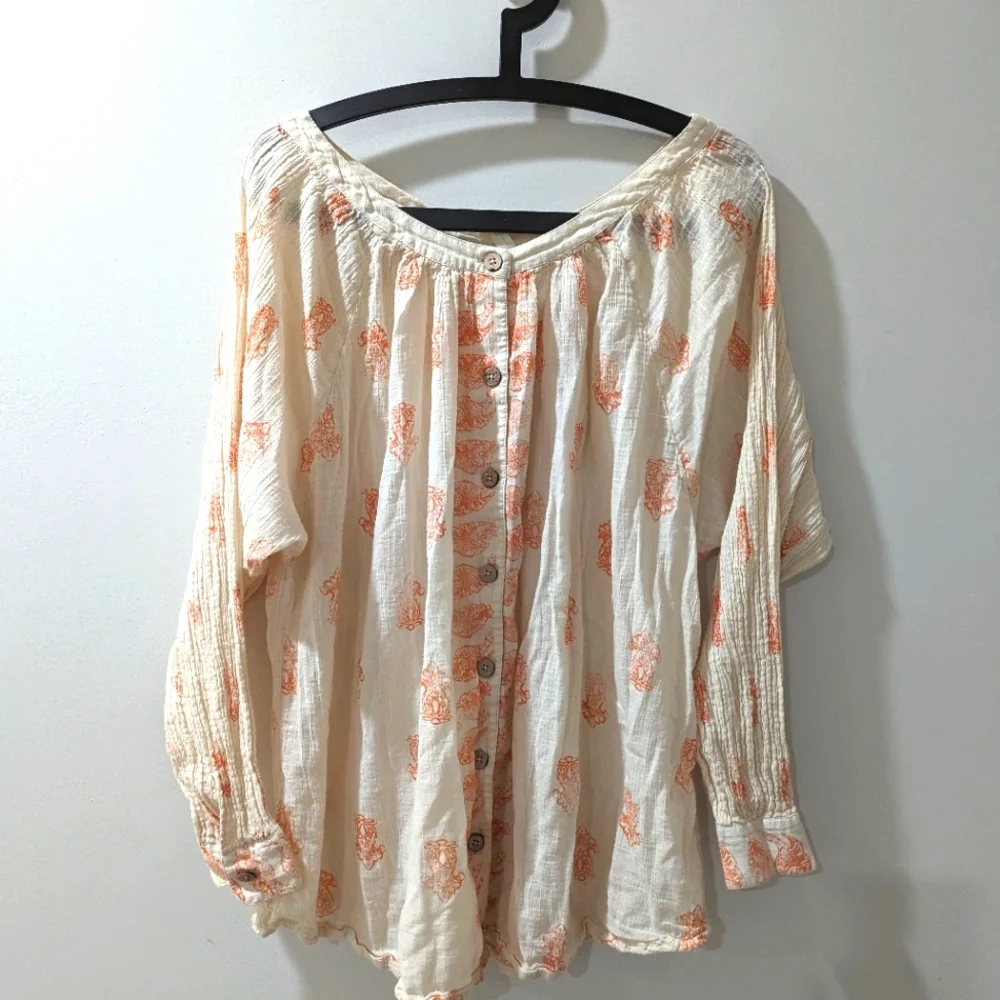 Free People Boho Oversized Gauze Top Blouse